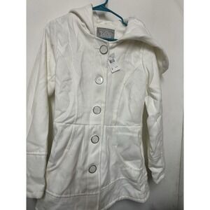 Vanity White Hooded Button Up Long Fitted Jacket Brand New With Tags